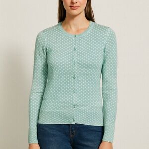 LOFT Polka Dot Button Front Cardigan – Aqua Blue –‎ Size Small